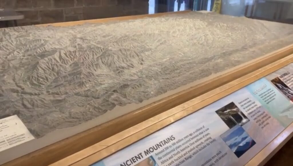 View the topographical map of the Smoky Mountains at Sugarlands Visitors Center near Gatlinburg, TN.